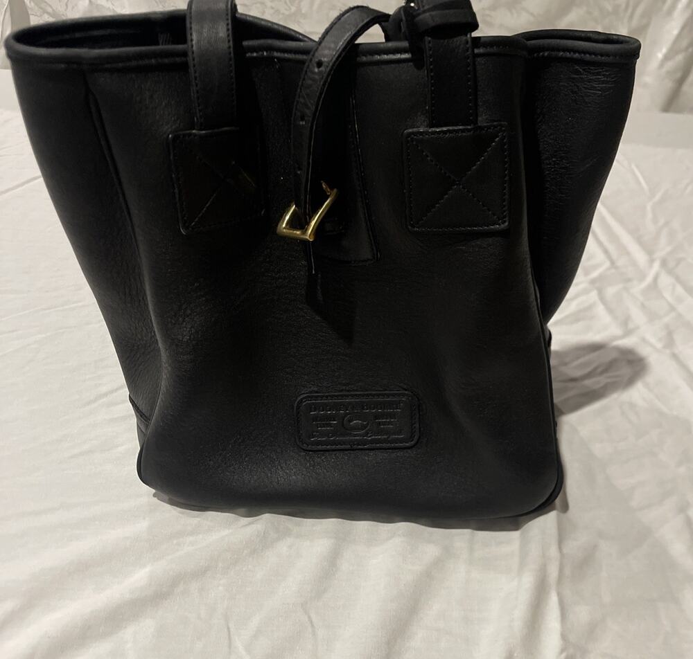 Vintage Dooney & Bourke Black Leather Suede Tote Bag Buckle Closure USA Shoulder